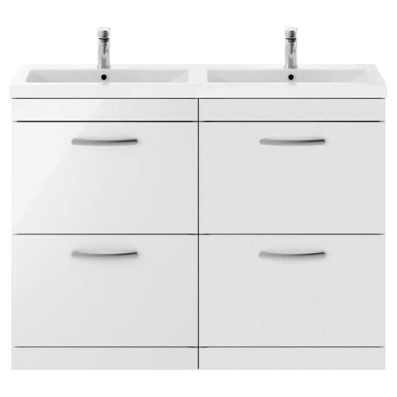 Athena Gloss White 1200mm Floor Standing 4 Drawer Cabinet With Double Ceramic Basin