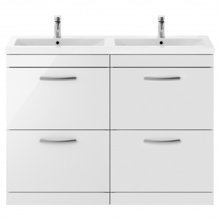 Athena Gloss White 1200mm Floor Standing 4 Drawer Cabinet With Double Ceramic Basin