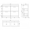 Athena Gloss White 1200mm Floor Standing 4 Drawer Cabinet With Double Ceramic Basin - Technical Drawing