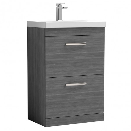 Athena Anthracite Woodgrain 600mm (w) x 905mm (h) x 390mm (d) Floor Standing Cabinet & Mid-Edge Basin