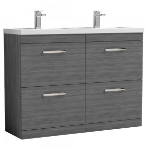 Athena Anthracite Woodgrain 1200mm (w) x 905mm (h) x 390mm (d) Floor Standing Cabinet & Double Basin