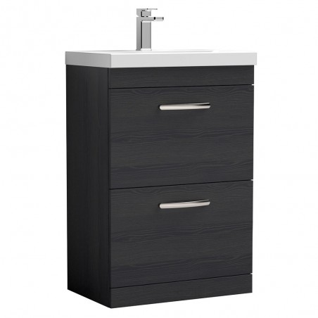 Athena Charcoal Black 600mm (w) x 905mm (h) x 390mm (d) Floor Standing Cabinet & Mid-Edge Basin
