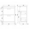 Athena Charcoal Black 600mm (w) x 883mm (h) x 395mm (d) Floor Standing Cabinet & Minimalist Basin - Technical Drawing