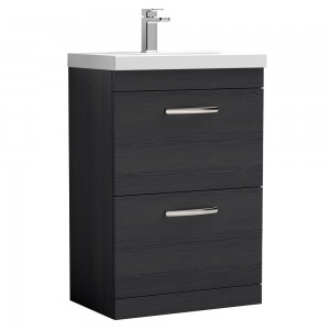 Athena Charcoal Black 600mm (w) x 915mm (h) x 390mm (d) 2 Drawers Floor Standing Vanity With Thin-Edge Basin