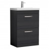 Athena Charcoal Black 600mm (w) x 915mm (h) x 390mm (d) 2 Drawers Floor Standing Vanity With Thin-Edge Basin