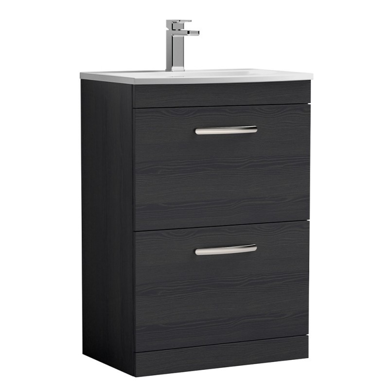 Athena Charcoal Black 600mm (w) x 895mm (h) x 440mm (d) 2 Drawer Floor Standing Vanity With Curved Basin