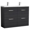 Athena Charcoal Black 1200mm 4 Drawer Floor Standing Cabinet With Double Ceramic Basin