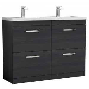 Athena Charcoal Black 1200mm (w) x 883mm (h) x 390mm (d) Floor Standing Cabinet & Double Basin