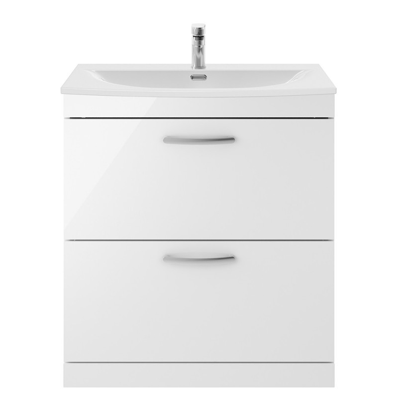 Athena Gloss White 800mm (w) x 895mm (h) x 440mm (d) 2 Drawer Floor Standing Vanity With Curved Basin