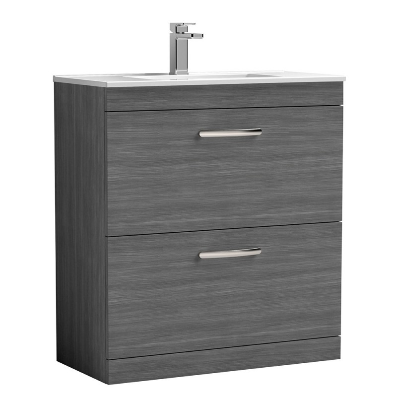 Athena Anthracite Woodgrain 800mm (w) x 883mm (h) x 395mm (d) Floor Standing Cabinet & Minimalist Basin