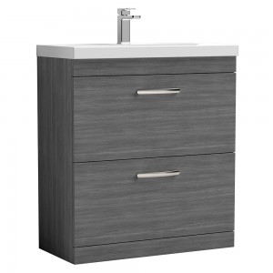 Athena Anthracite Woodgrain 800mm (w) x 915mm (h) x 390mm (d) Floor Standing Cabinet & Thin-Edge Basin