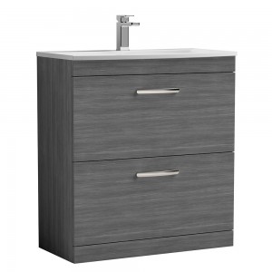 Athena Anthracite Woodgrain 800mm (w) x 895mm (h) x 440mm (d) 2 Drawer Floor Standing Vanity With Curved Basin