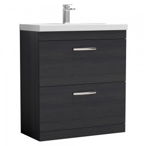 Athena Charcoal Black 800mm (w) x 905mm (h) x 390mm (d) Floor Standing Cabinet & Mid-Edge Basin