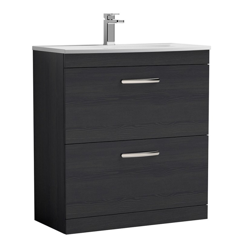Athena Charcoal Black 800mm (w) 895mm (h) x 440mm (d) 2 Drawer Floor Standing Vanity With Curved Basin