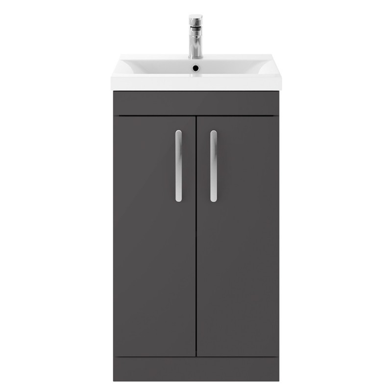 Athena Gloss Grey Floor Standing 500mm (w) x 905mm (h) x 390mm (d) Cabinet & Mid-Edge Basin
