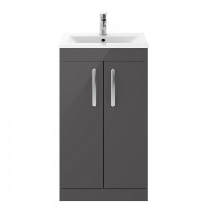 Athena Gloss Grey Floor Standing 500mm (w) x 883mm (h) x 395mm (d) Cabinet & Minimalist Basin