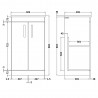 Athena Gloss Grey Floor Standing 500mm (w) x 883mm (h) x 395mm (d) Cabinet & Minimalist Basin - Technical Drawing