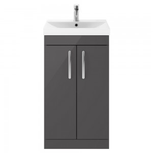 Athena Gloss Grey 500mm (w) x 915mm (h) x 390mm (d) Floor Standing Cabinet & Thin-Edge Basin
