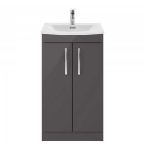 Athena Gloss Grey 500mm (w) x 895mm (h) x 440mm (d) 2 Door Floor Standing Cabinet With Curved Basin