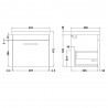 Athena Gloss Grey Wall Hung 500mm (w) x 471mm (h) x 390mm (d) Cabinet & Mid-Edge Basin - Technical Drawing