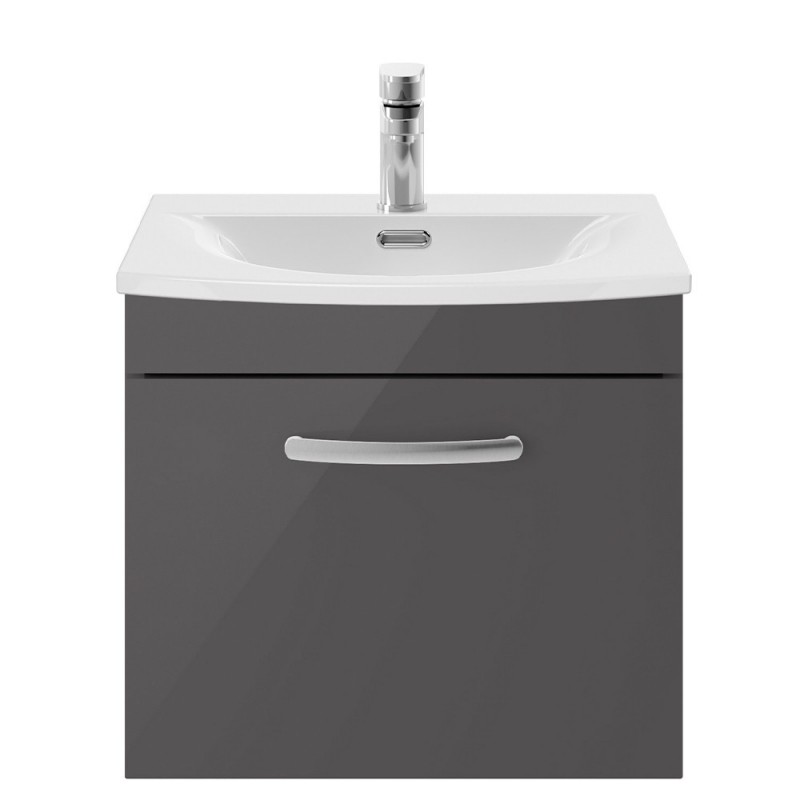 Athena Gloss Grey 500mm (w) x 461mm (h) x 440mm (d) Single Drawer Wall Hung Cabinet With Curved Basin