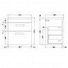 Athena Gloss Grey Wall Hung 500mm (w) x 579mm (h) x 390mm (d) Cabinet & Mid-Edge Basin - Technical Drawing