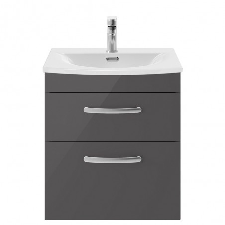 Athena Gloss Grey 500mm (w) x 569mm (h) x 440mm (d) 2 Drawer Wall Hung Cabinet With Curved Basin