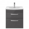 Athena Gloss Grey 500mm (w) x 569mm (h) x 440mm (d) 2 Drawer Wall Hung Cabinet With Curved Basin