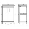 Athena Gloss Grey Floor Standing 600mm (w) x 905mm (h) x 390mm (d) Cabinet & Mid-Edge Basin - Technical Drawing