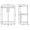 Athena Gloss Grey Floor Standing 600mm (w) x 883mm (h) x 390mm (d) Cabinet & Worktop - Technical Drawing