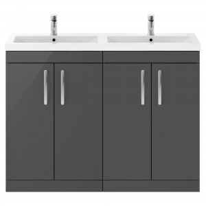 Athena Gloss Grey 1200mm 4 Door Floor Standing Cabinet With Double Ceramic Basin