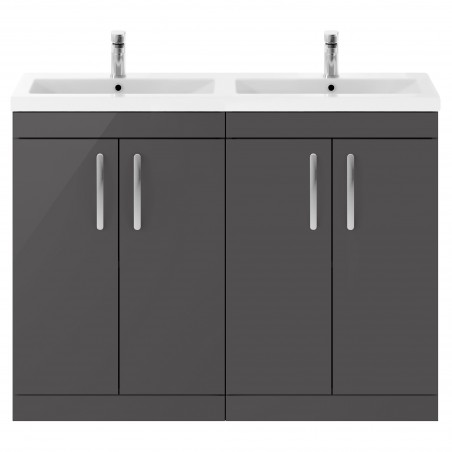Athena Gloss Grey 1200mm 4 Door Floor Standing Cabinet With Double Ceramic Basin
