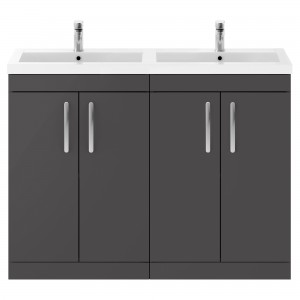 Athena Gloss Grey 1200mm (w) x 905mm (h) x 390mm (d) Floor Standing Cabinet & Double Basin