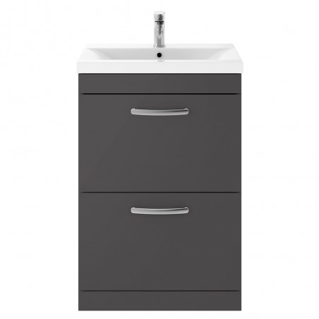 Athena Gloss Grey Floor Standing 600mm (w) x 905mm (h) x 390mm (d) Cabinet & Mid-Edge Basin