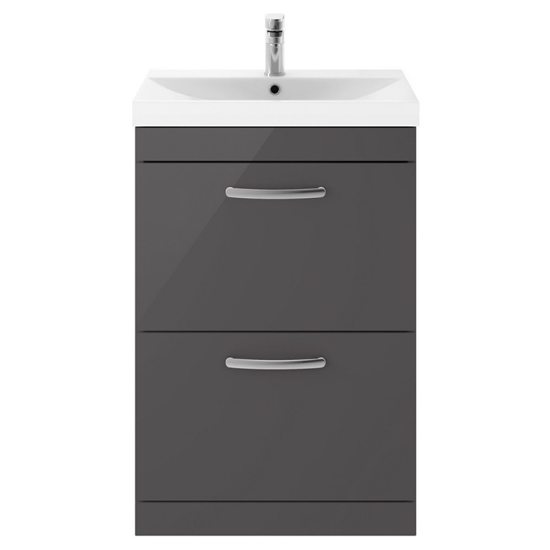 Athena Gloss Grey 600mm (w) x 915mm (h) x 390mm (d) Floor Standing Cabinet & Thin-Edge Basin