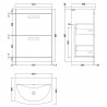 Athena Gloss Grey 600mm (w) x 895mm (h) x 440mm (d) 2 Drawer Floor Standing Cabinet With Curved Basin - Technical Drawing