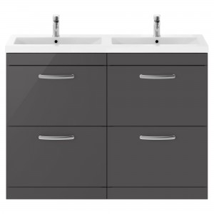 Athena Gloss Grey 1200mm 4 Drawer Floor Standing Cabinet With Double Ceramic Basin