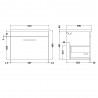 Athena Gloss Grey Wall Hung 600mm (w) x 471mm (h) x 390mm (d) Cabinet & Mid-Edge Basin - Technical Drawing