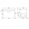 Athena Gloss Grey Wall Hung 600mm (w) x 449mm (h) x 395mm (d) Cabinet & Minimalist Basin - Technical Drawing