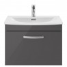 Athena Gloss Grey 600mm (w) x 461mm (h) x 440mm (d) Single Drawer Wall Hung Cabinet With Curved Basin