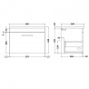 Athena Gloss Grey Wall Hung 600mm (w) x 449mm (h) x 390mm (d) Cabinet & Worktop - Technical Drawing