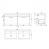 Athena Gloss Grey 1200mm 2 Drawer Wall Hung Cabinet With Double Ceramic Basin - Technical Drawing