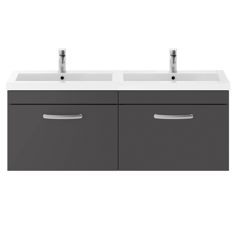 Athena Gloss Grey 1200mm (w) x 470mm (h) x 390mm (d) Wall Hung Cabinet & Double Basin