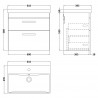 Athena Gloss Grey 600mm (w) x 589mm (h) x 390mm (d) Wall Hung Cabinet & Thin-Edge Basin - Technical Drawing