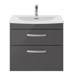 Athena Gloss Grey 600mm (w) x 569mm (h) x 440mm (d) 2 Drawer Wall Hung Cabinet With Curved Basin