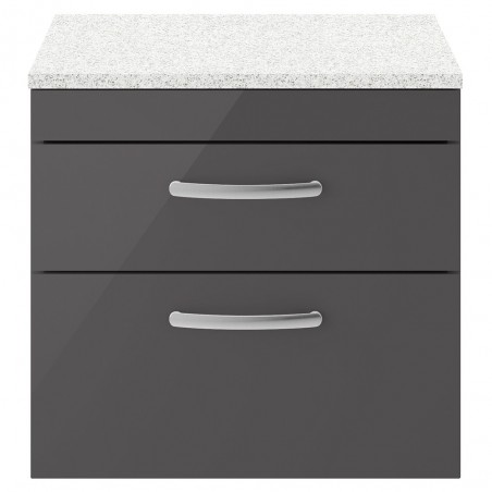 Athena Gloss Grey 600mm (w) x 561mm (h) x 390mm (d) 2 Drawer Wall Hung Cabinet With Sparkling White Worktop