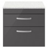 Athena Gloss Grey 600mm (w) x 561mm (h) x 390mm (d) 2 Drawer Wall Hung Cabinet With Sparkling White Worktop
