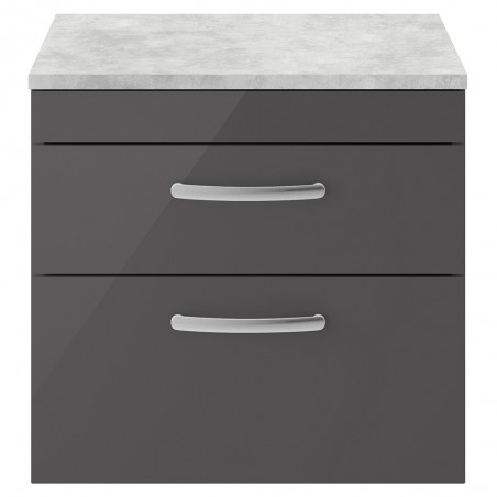Athena Gloss Grey 600mm (w) x 560mm (h) x 390mm (d) 2 Drawer Wall Hung Cabinet With Grey Worktop