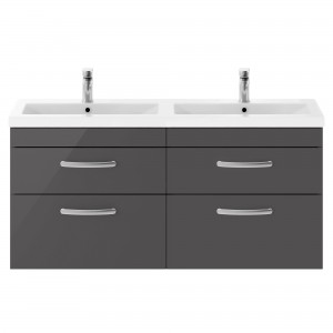Athena Gloss Grey 1200mm 4 Drawer Wall Hung Cabinet With Double Ceramic Basin