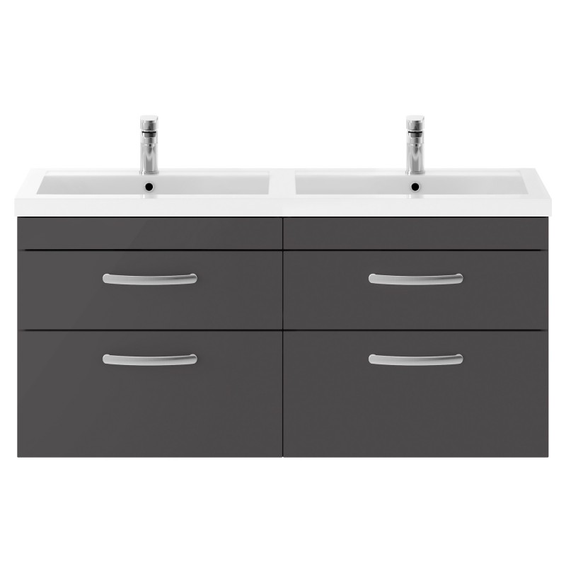 Athena Gloss Grey 1200mm (w) x 578mm (h) x 390mm (d) Wall Hung Cabinet & Double Basin